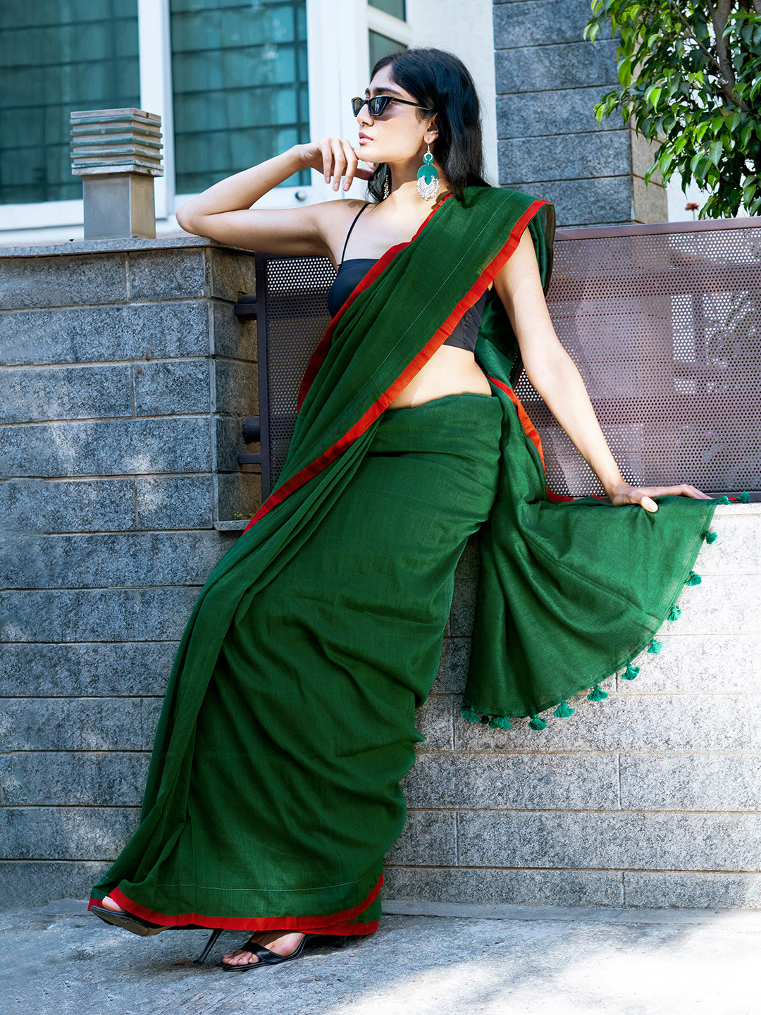 TEEJH Mirror Work Pure Cotton Saree