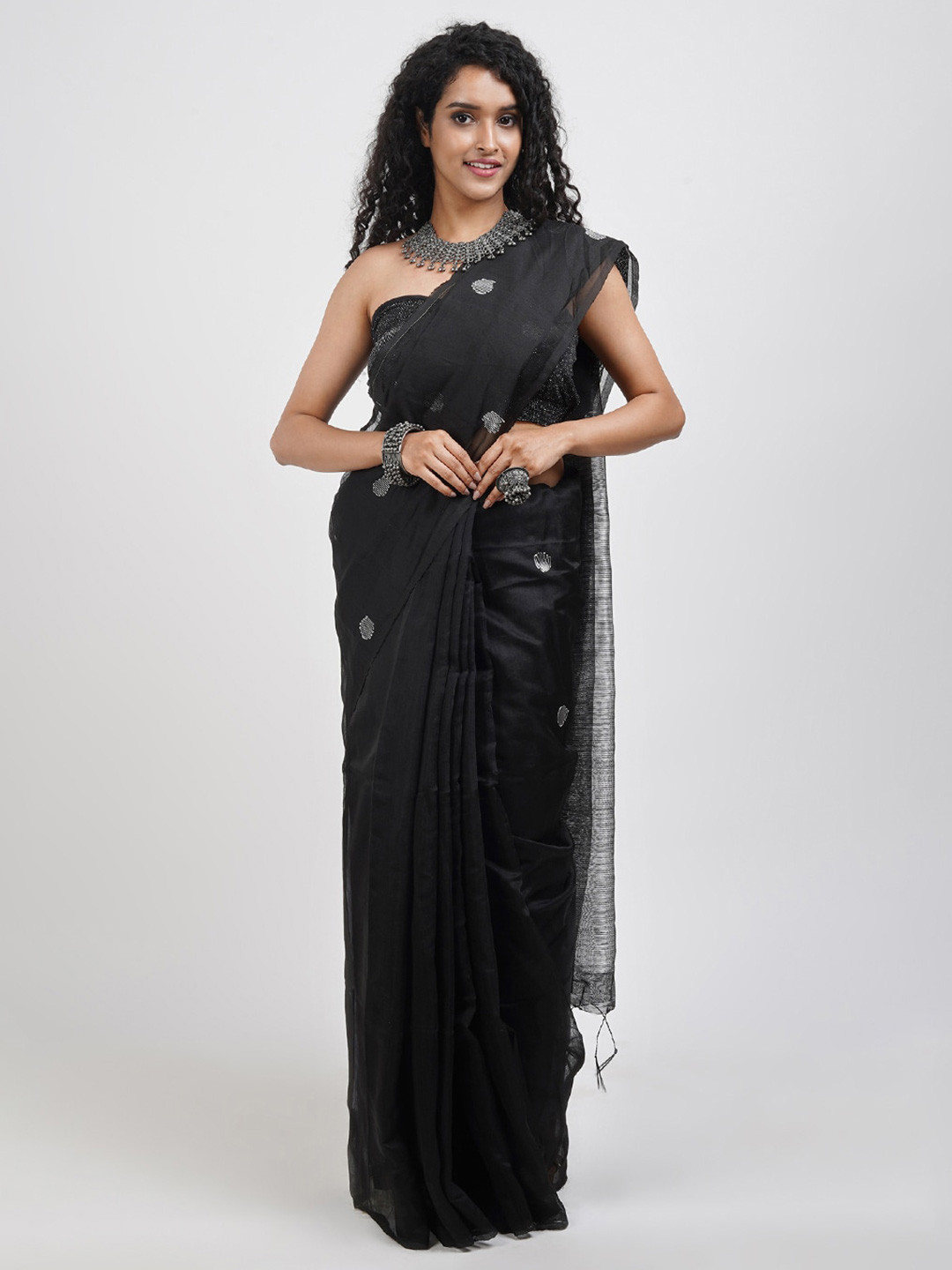 TEEJH Polka Dot Woven Design Saree