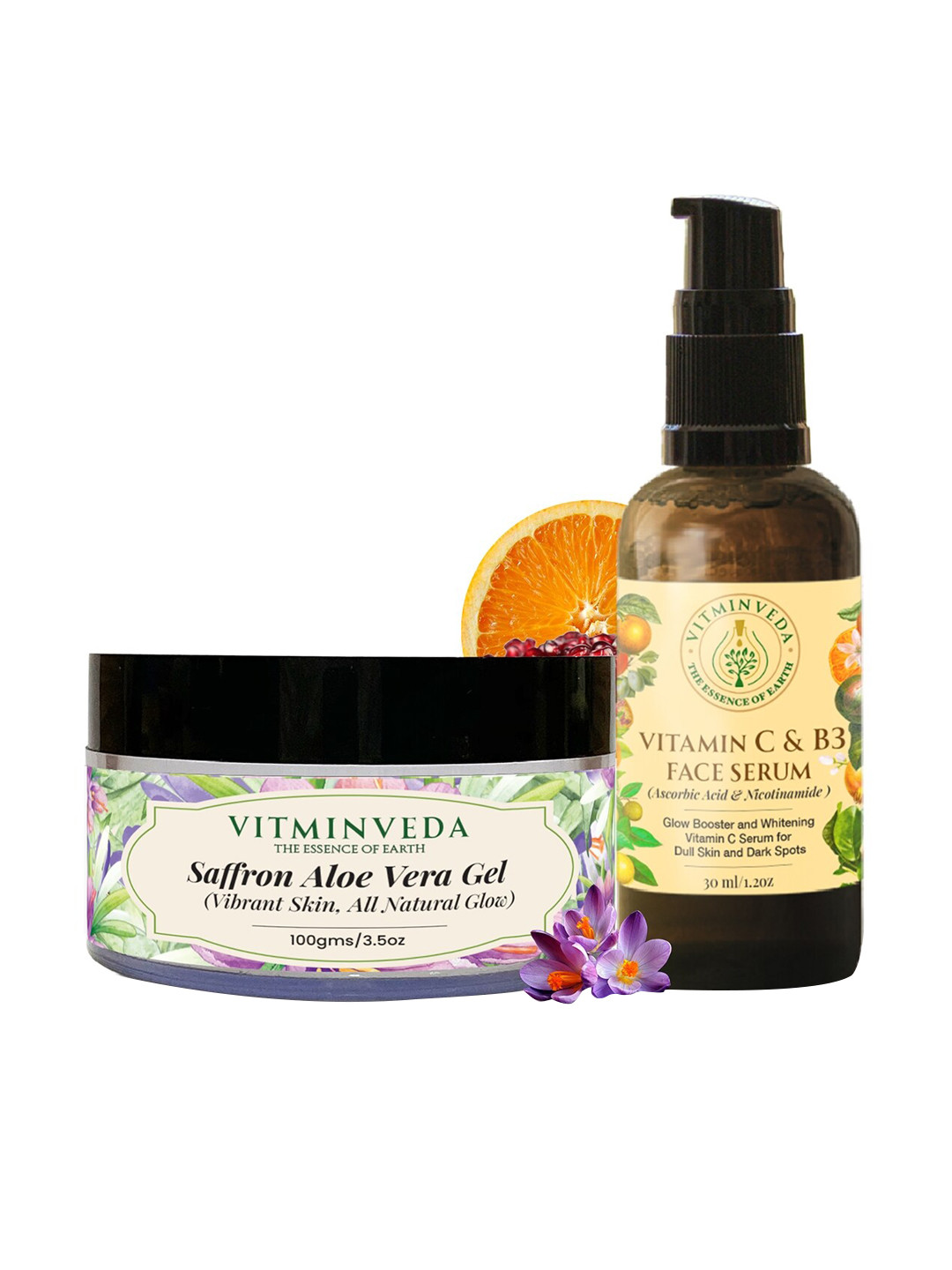 VITMINVEDA Set of Saffron Aloe Vera Gel - 100g & Vitamin C B3 Face Serum - 30ml