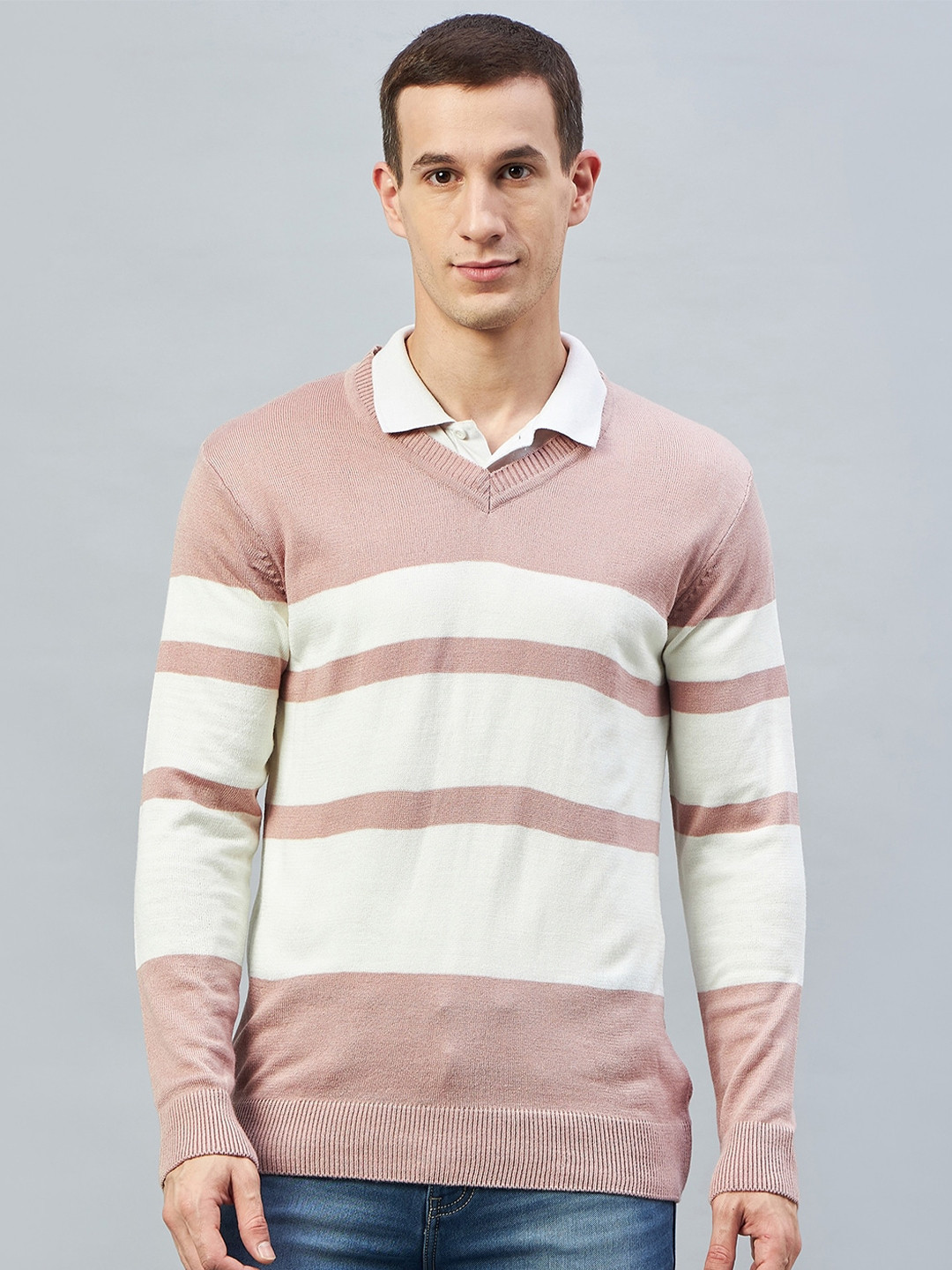Club York Colourblocked V-Neck Acrylic Pullover