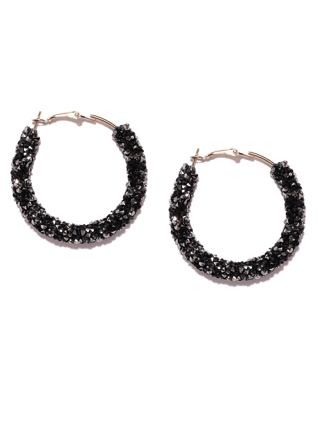 Hoop Earrings with Black Stone Jhalar