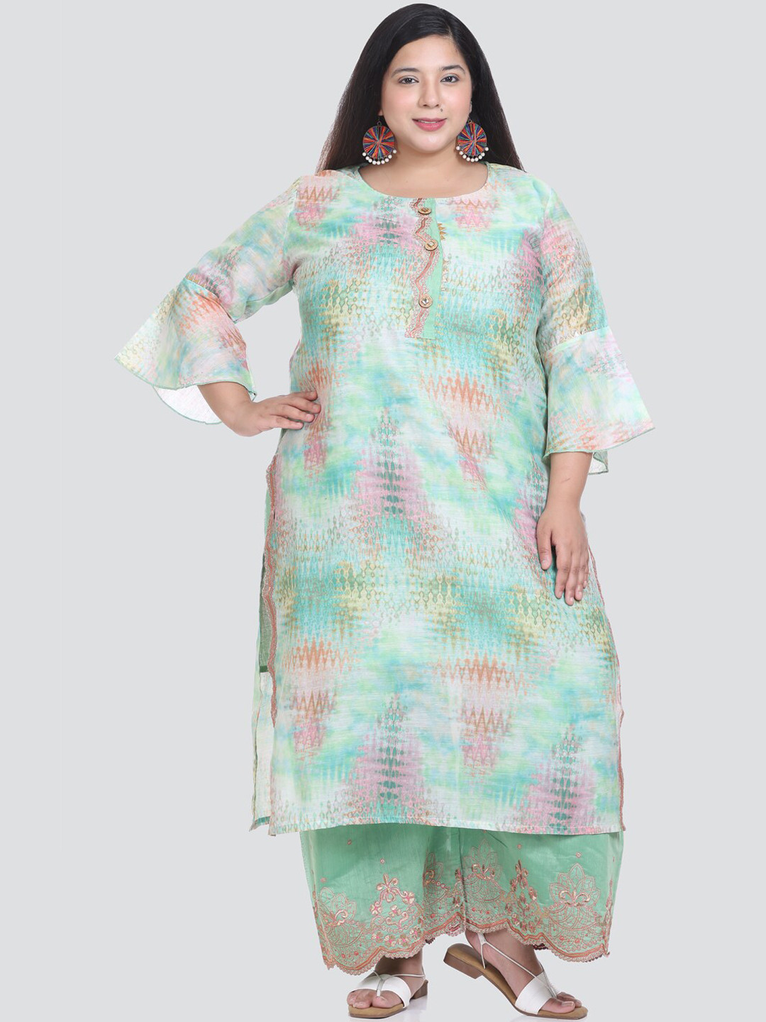 Elthia Plus Size Thread Work Pure Silk Kurta With Palazzos