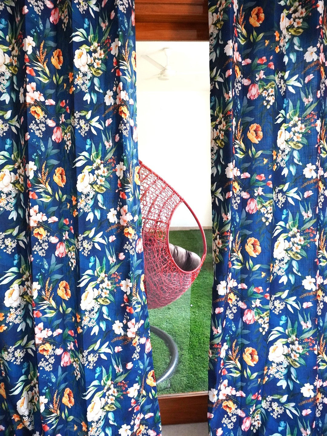 TARA- Sparkling Homes Windsor Vista Blue & White Floral Linen Window Curtain