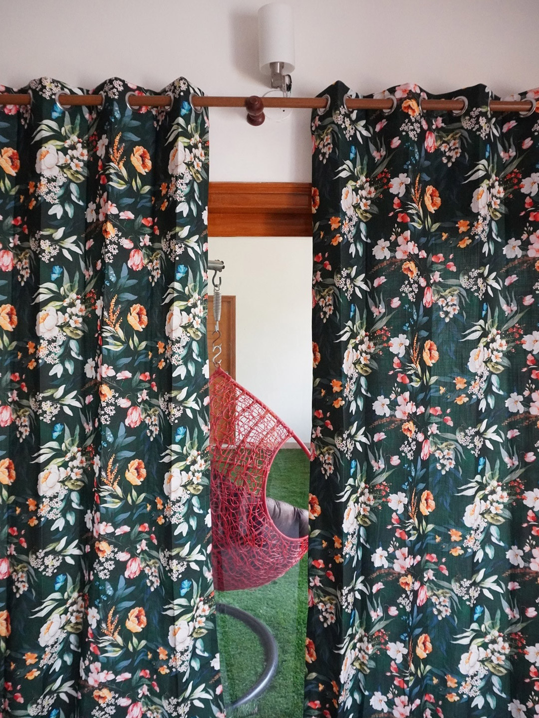 TARA- Sparkling Homes Windsor Vista Green & White Floral Linen Window Curtain