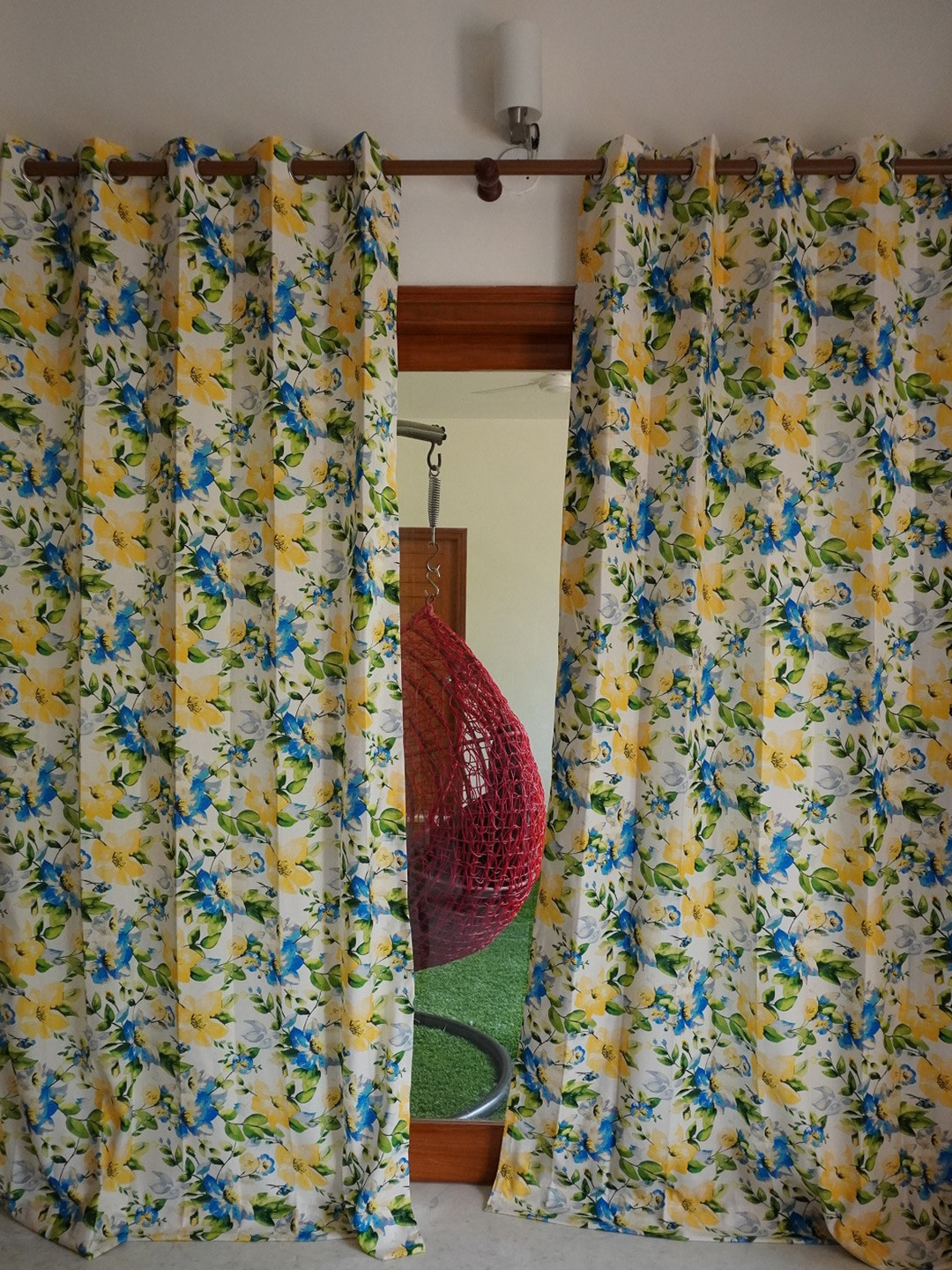 TARA- Sparkling Homes Yellow & Blue Floral Window Curtain