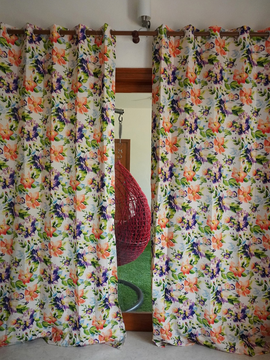 TARA- Sparkling Homes Gardenia Orange & White Floral Linen Window Curtain