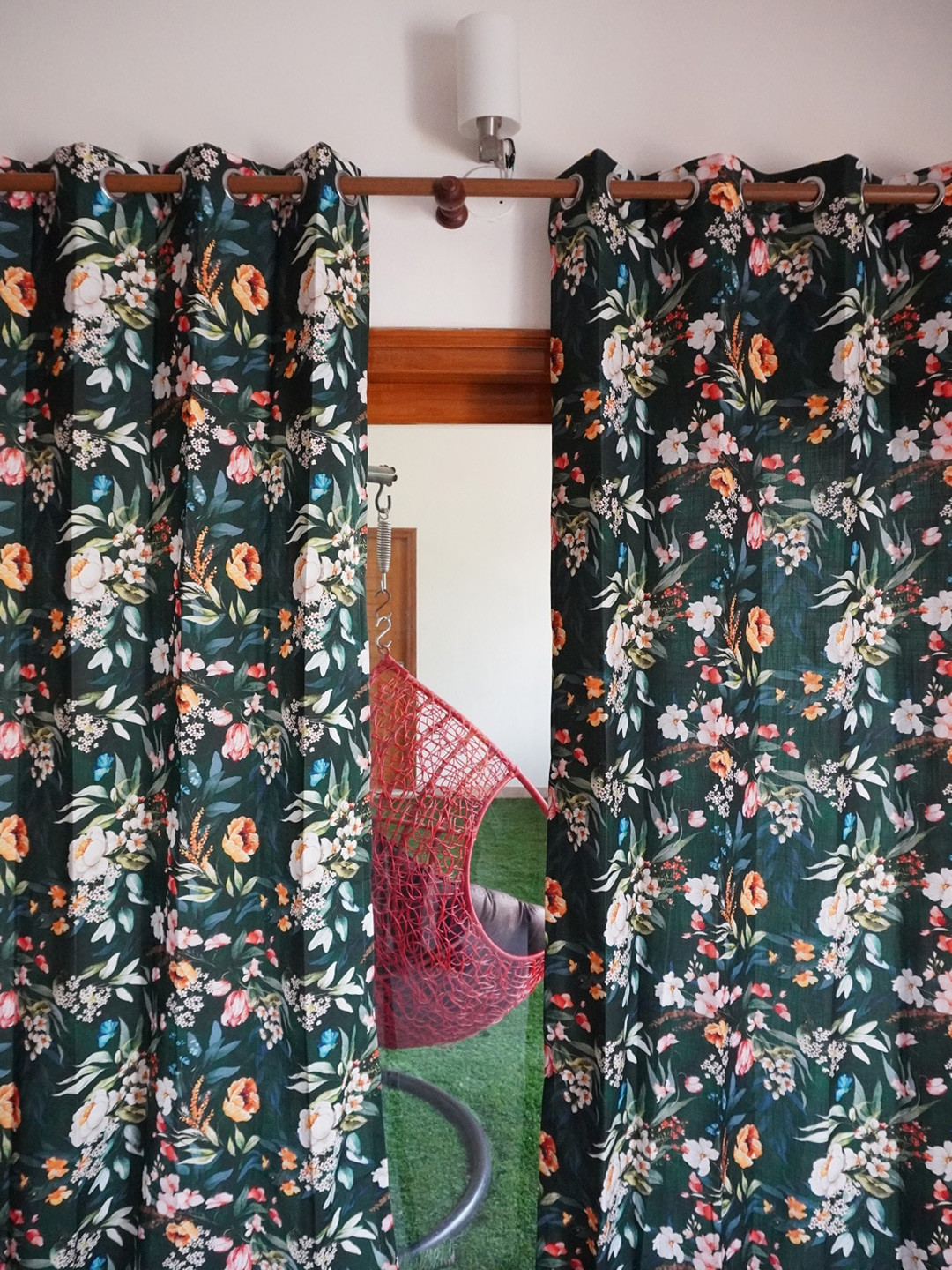 TARA- Sparkling Homes Windsor Vista Green & White Floral Window Curtain