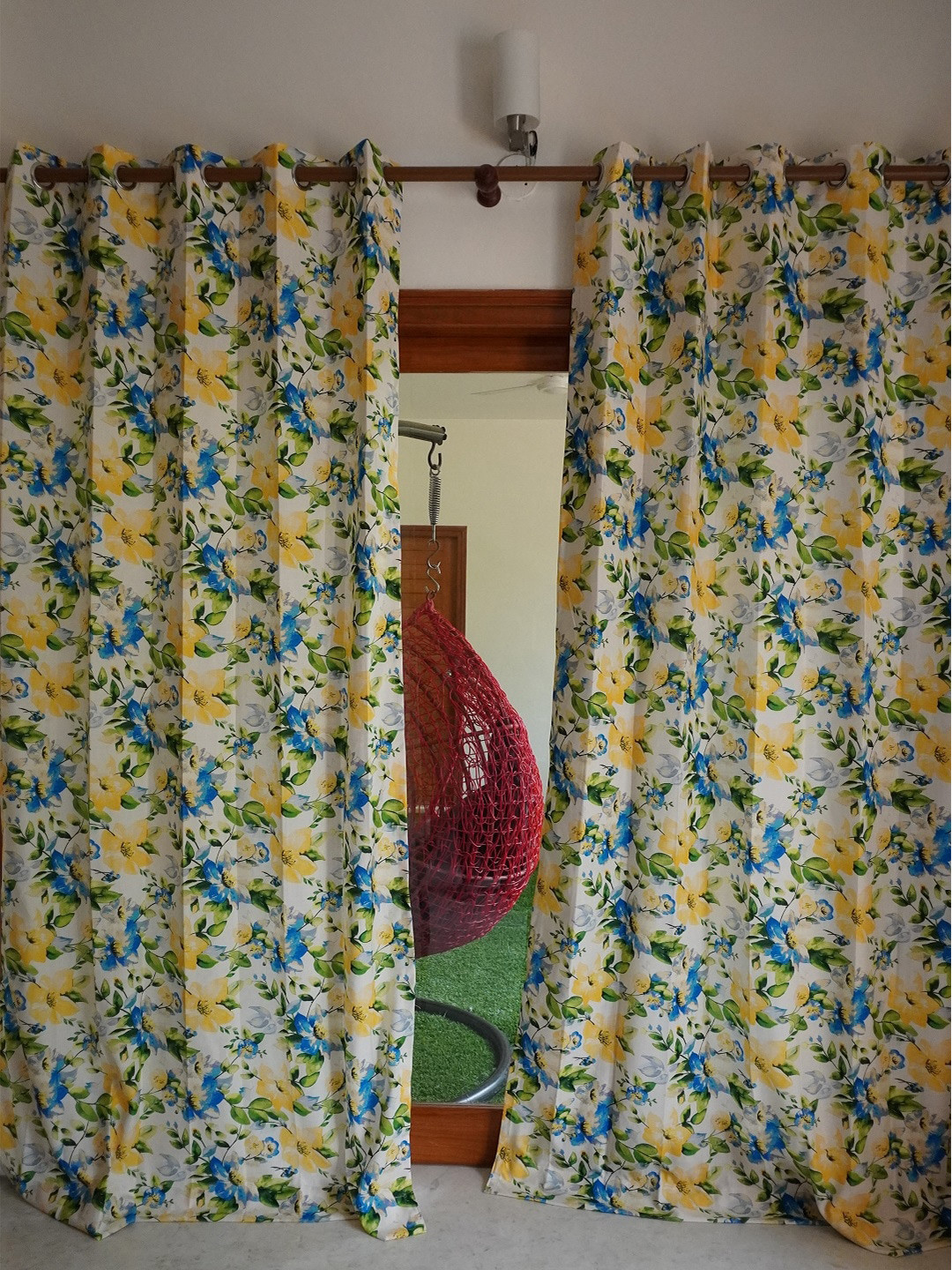 TARA- Sparkling Homes Yellow & Green Floral Long Door Curtain