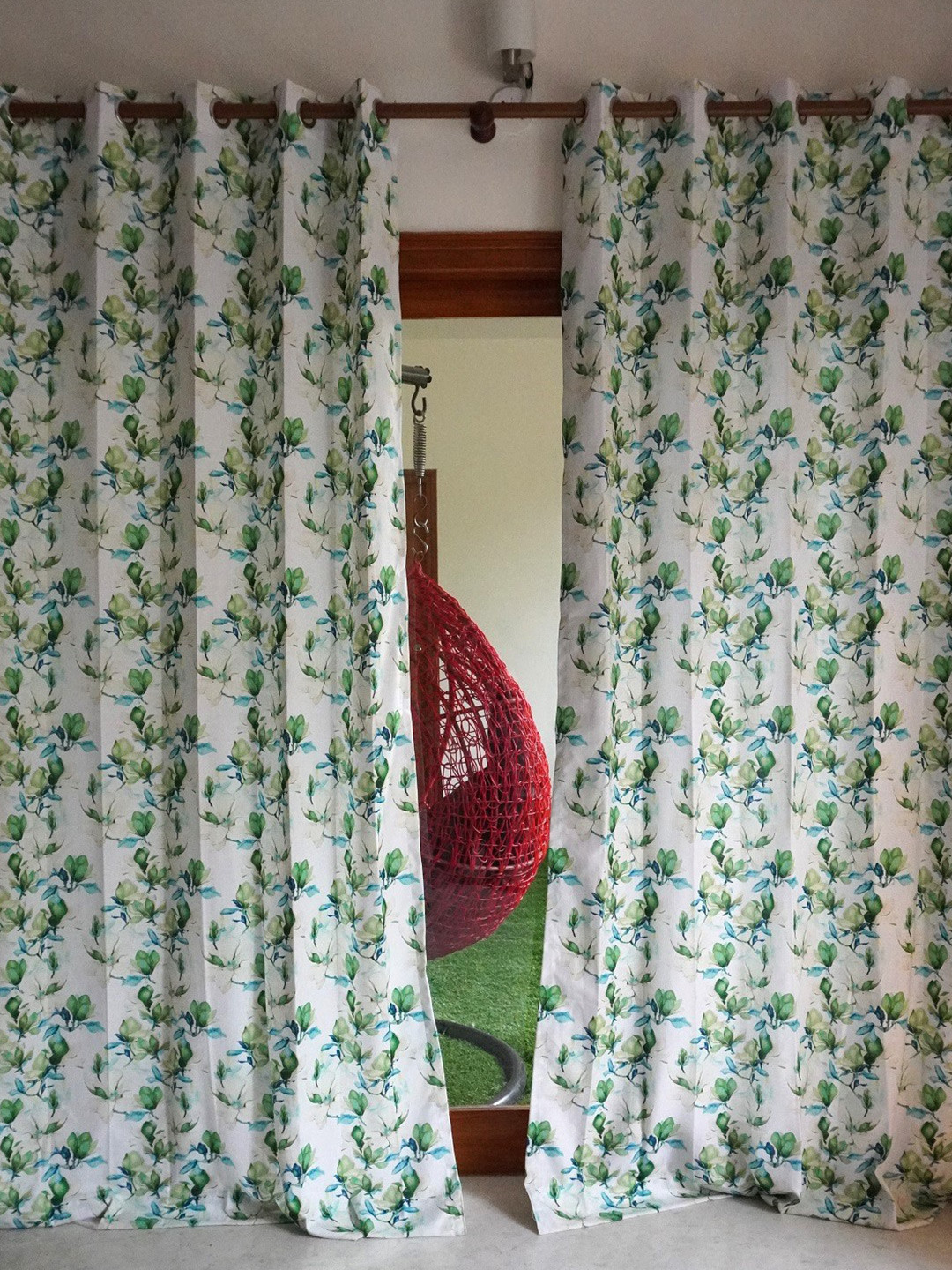 TARA- Sparkling Homes Serenity Green & White Floral Window Curtain