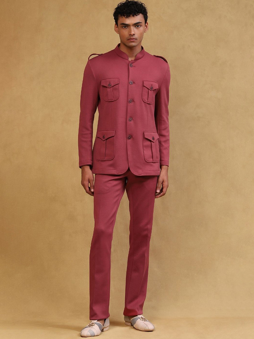Soniya g Mandarin Collar Linen Coat & Trousers