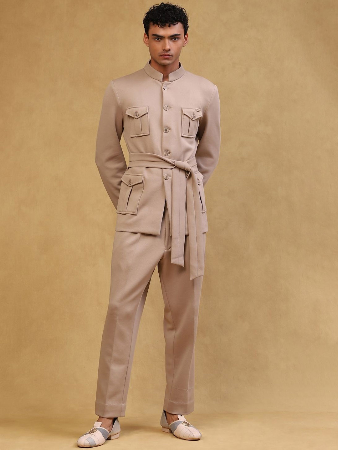 Soniya g Linen Coat & Trousers With Belt