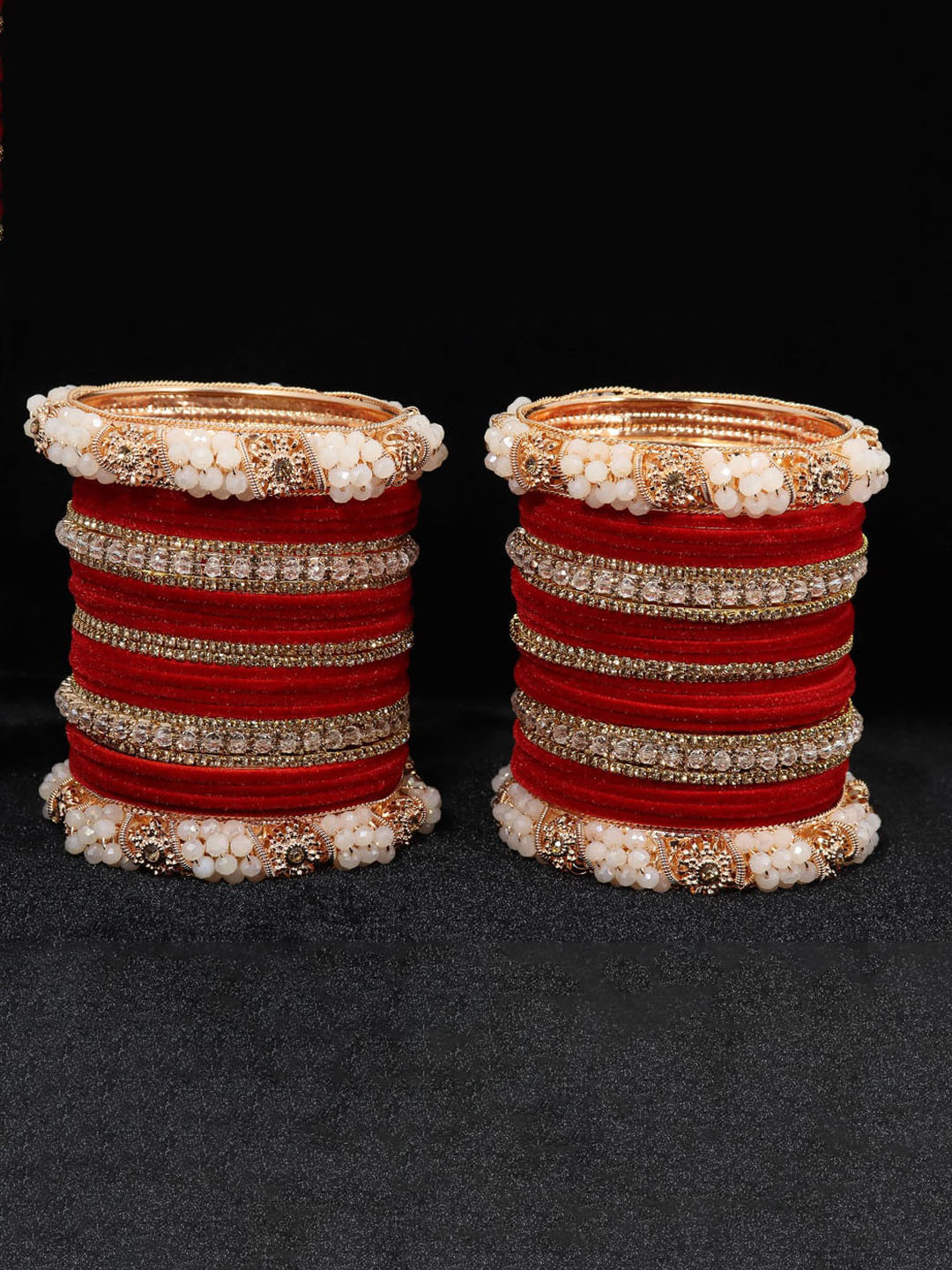 NMII Set Of 52 Gold-Plated Gemstone Studded & Velvet Metal Bangles