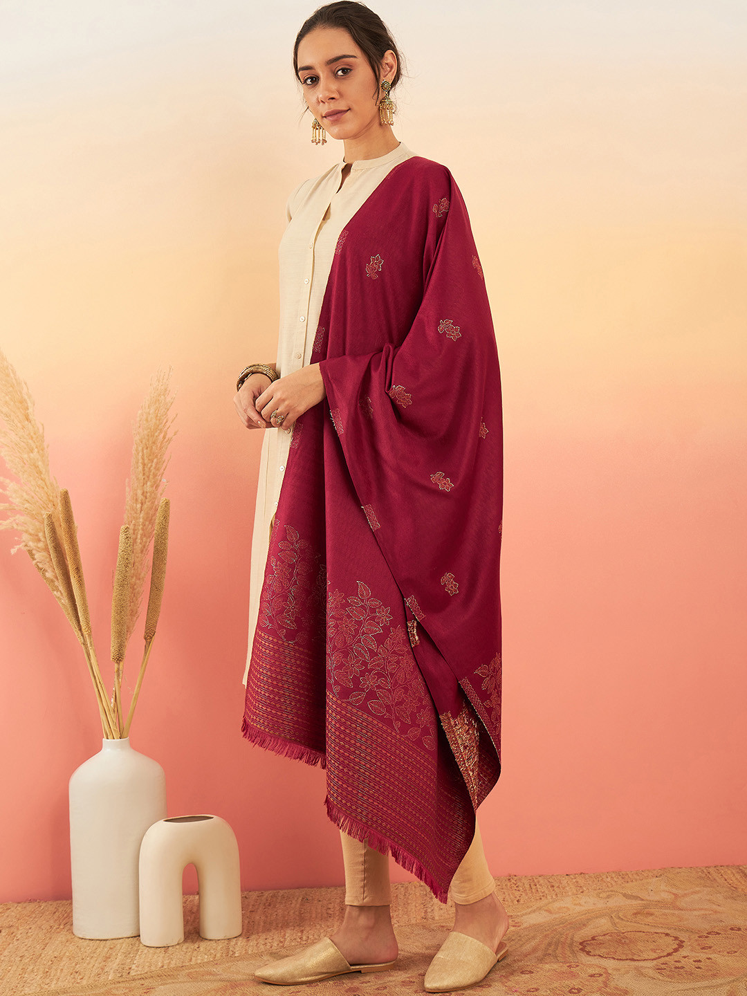 Sangria Woven Design Winter Pashmina Shawl