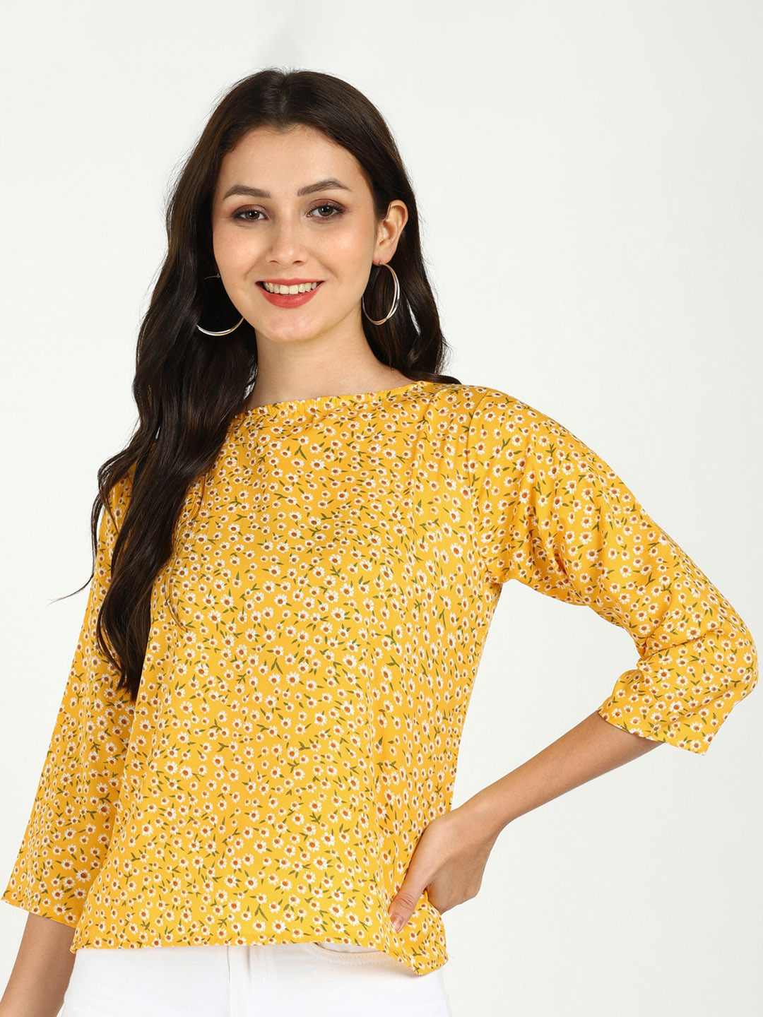 VAHSON Floral Printed Boat Neck Top