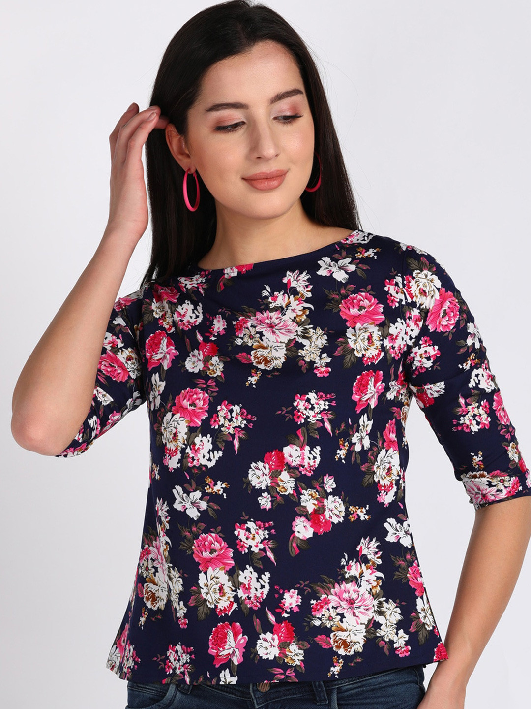 VAHSON Floral Printed Boat Neck Top