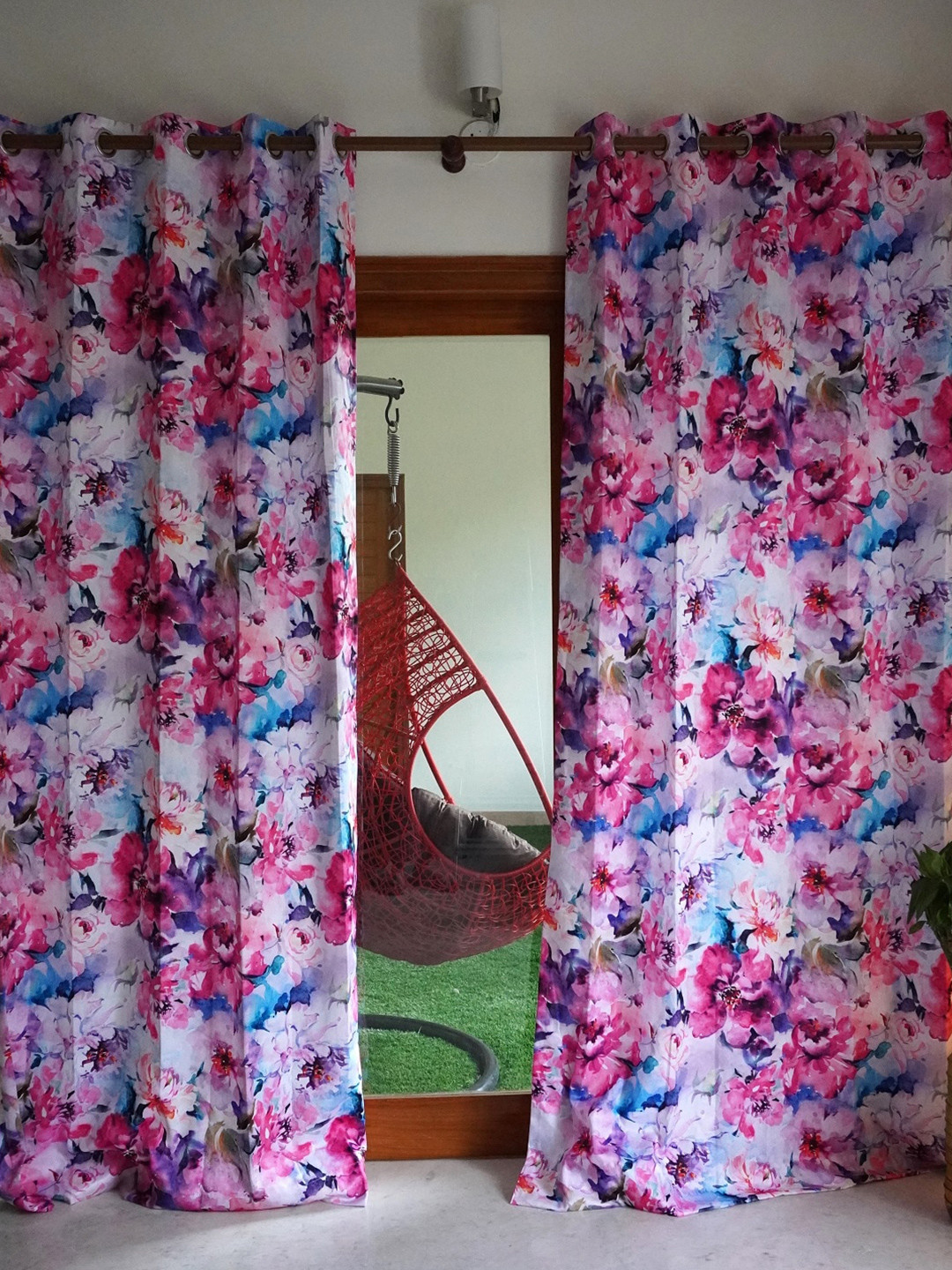 TARA- Sparkling Homes Pink & Blue Floral Long Door Curtain