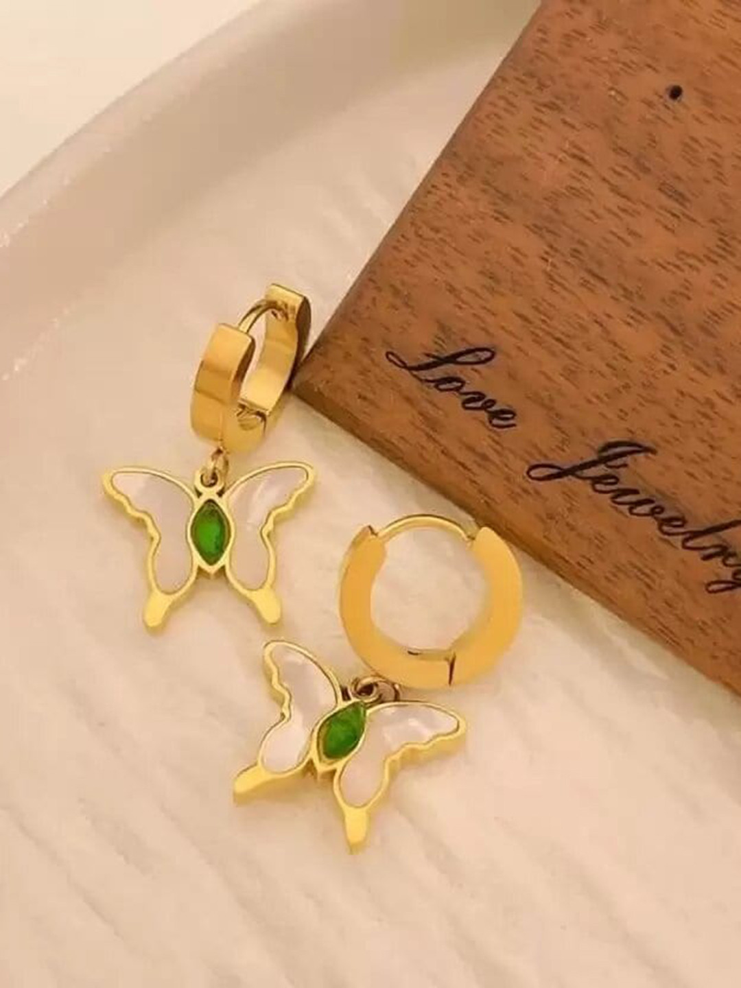 KRYSTALZ Gold-Printed Stainless Steel Circular Drop Earrings