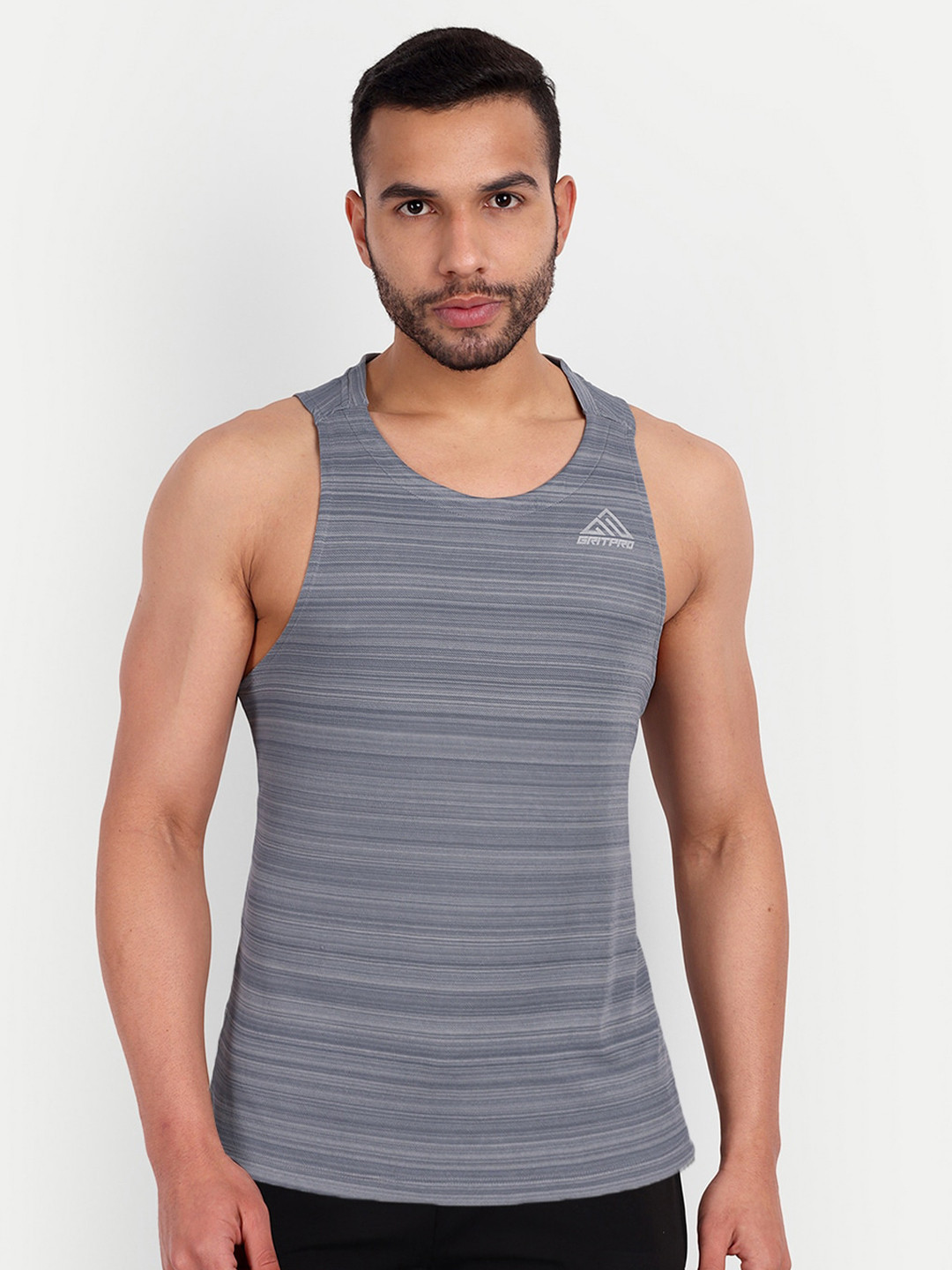 GRITPRO Slim Fit Striped Sleeveless Training Vest
