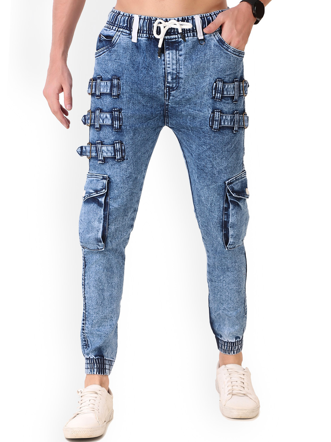PLUS 91 Men Comfort Mid-Rise Heavy Fade Stretchable Denim Jogger