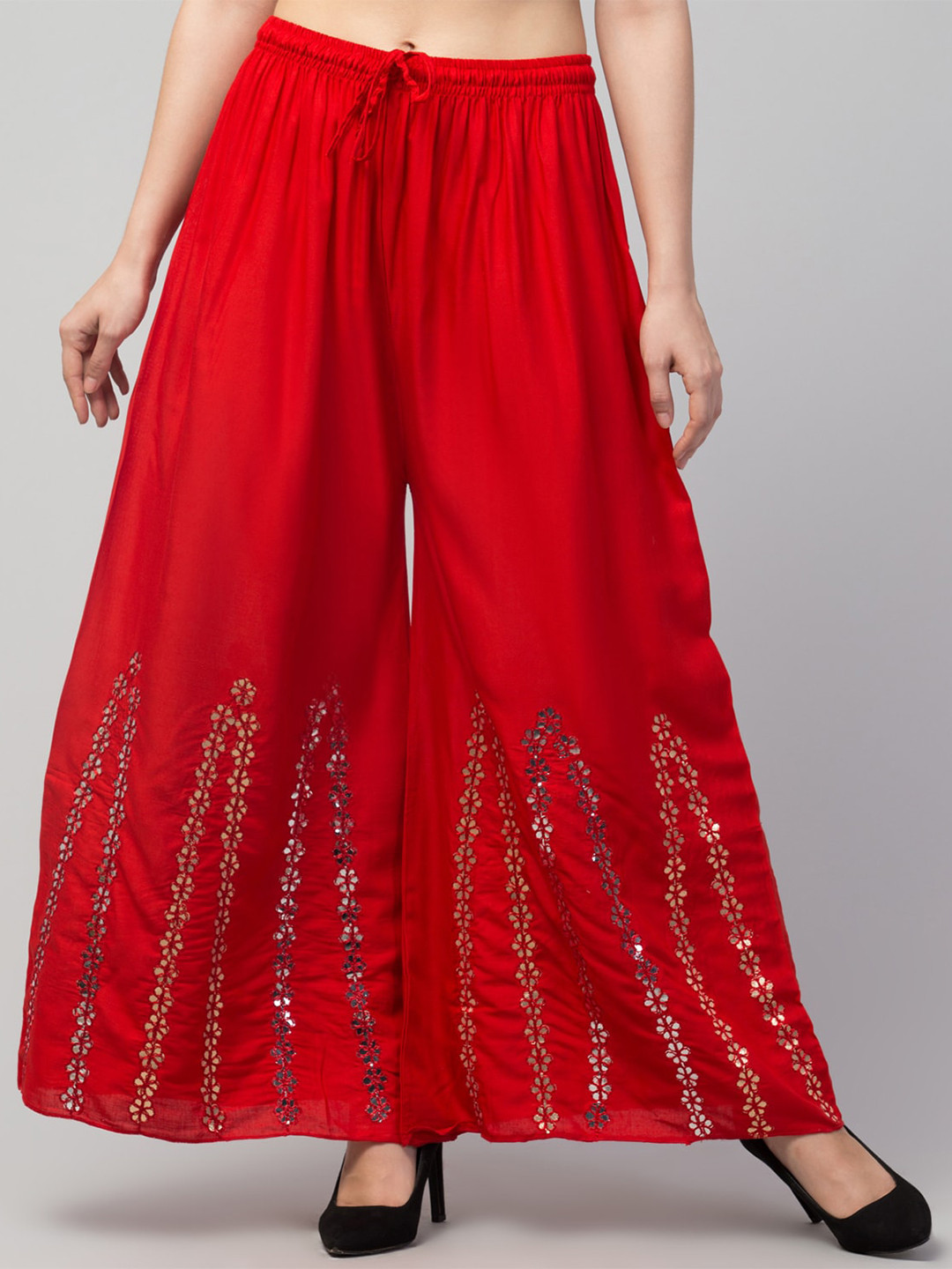 Trend Level Embellished Mirror Work Flared Palazzo