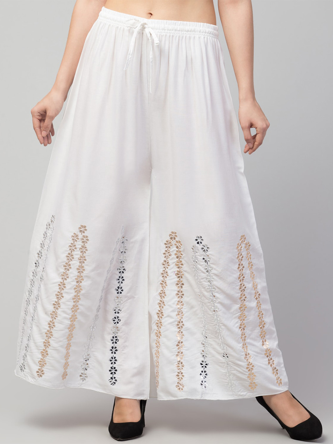 Trend Level Embellished Mirror Work Flared Palazzo