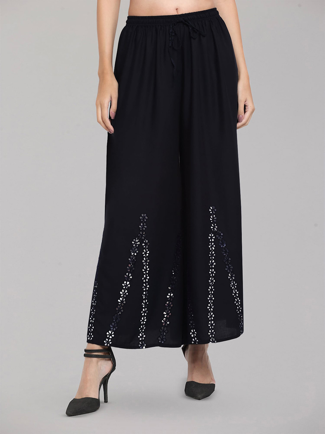 Trend Level Embellished Mirror Work Flared Palazzo