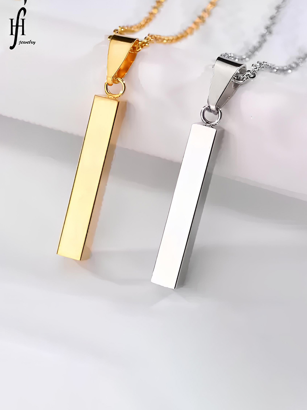 KARISHMA KREATIONS Set Of 2 Stainless Steel Bar Pendant With Chain