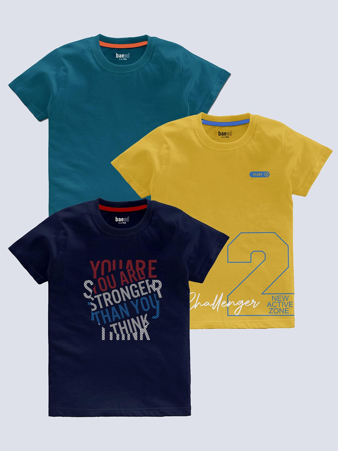 BAESD Boys Pack Of 3 Typography Printed T-shirt