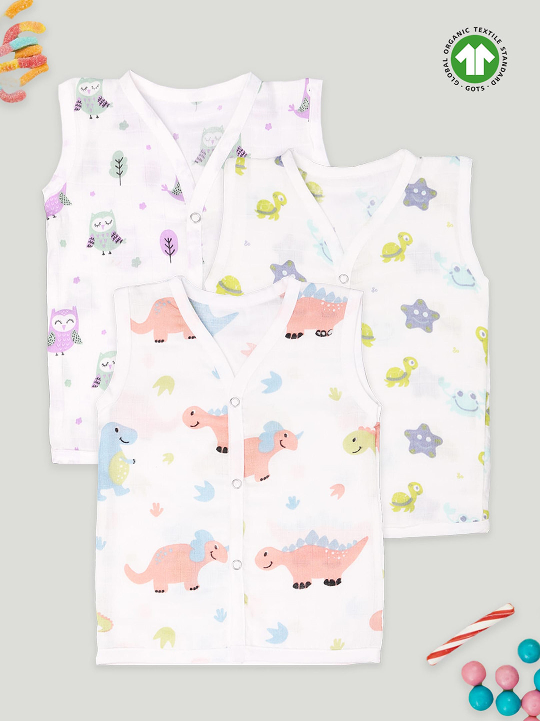 Kidbea Infants Pack Of 3 Printed Jhablas KB23TOD3_03