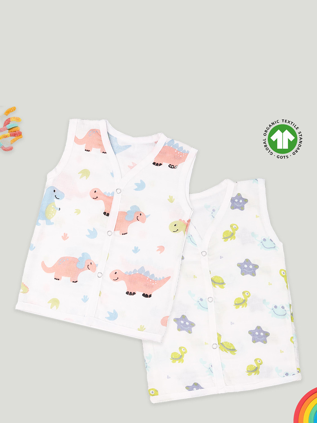 Kidbea Unisex Baby Pack of 2 Printed Muslin Cotton Jhabla