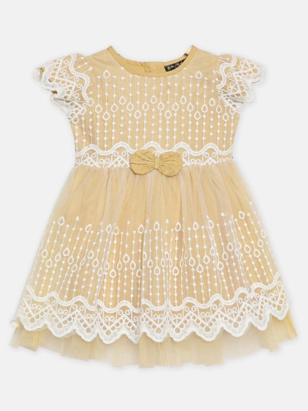 Bella Moda Infant Girls Ethnic Motifs Embroidered Cap Sleeves Satin Fit & Flare Dress