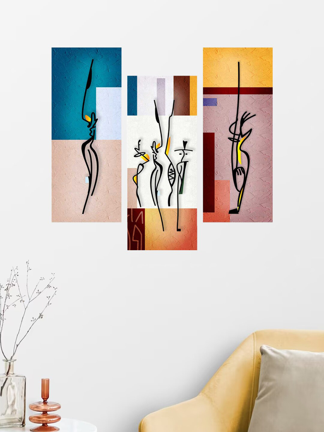 Art Amori Blue & White 3 Pieces Abstract Wall Art