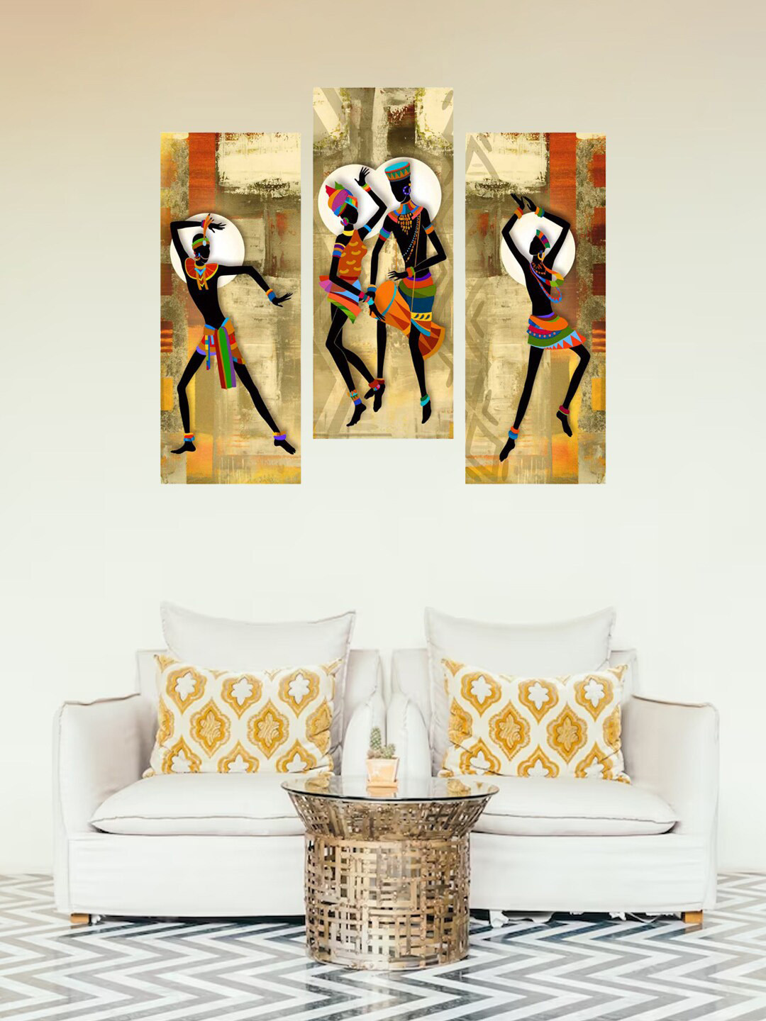 Art Amori Beige MDF 3 Pcs Wall Living Room Rectangle Paintings Wall Art -18.11 x 14.96In