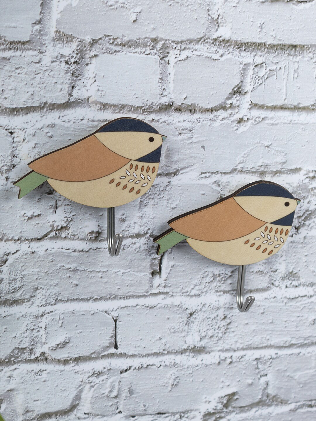 MARKET99 Beige & Brown 2 Pieces Bird Self-Adhesive Wall Hooks