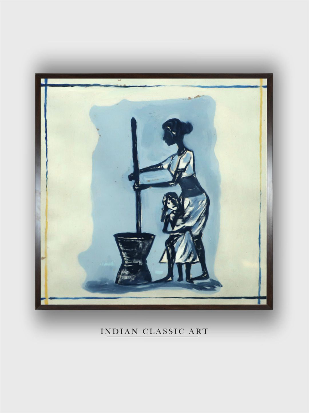 INDIAN CLASSIC ART Blue & Cream Indian Folk Painting Wall Art