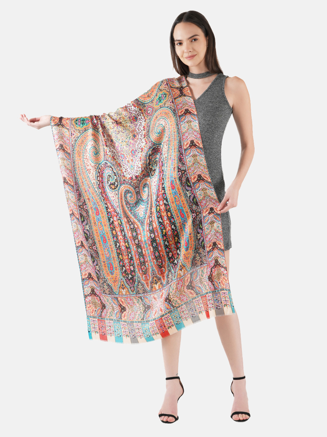 MUFFLY Kalmakari Printed Woolen Shawl