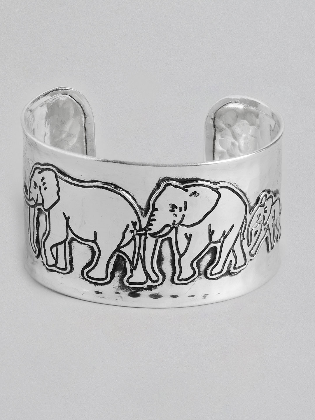 RICHEERA Women Silver-Plated Elephants Embedded Cuff Bracelet