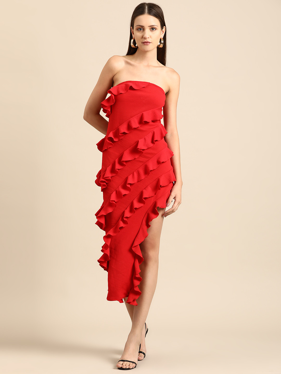DODO MOA Ruffled Scuba A-Line Midi Dress