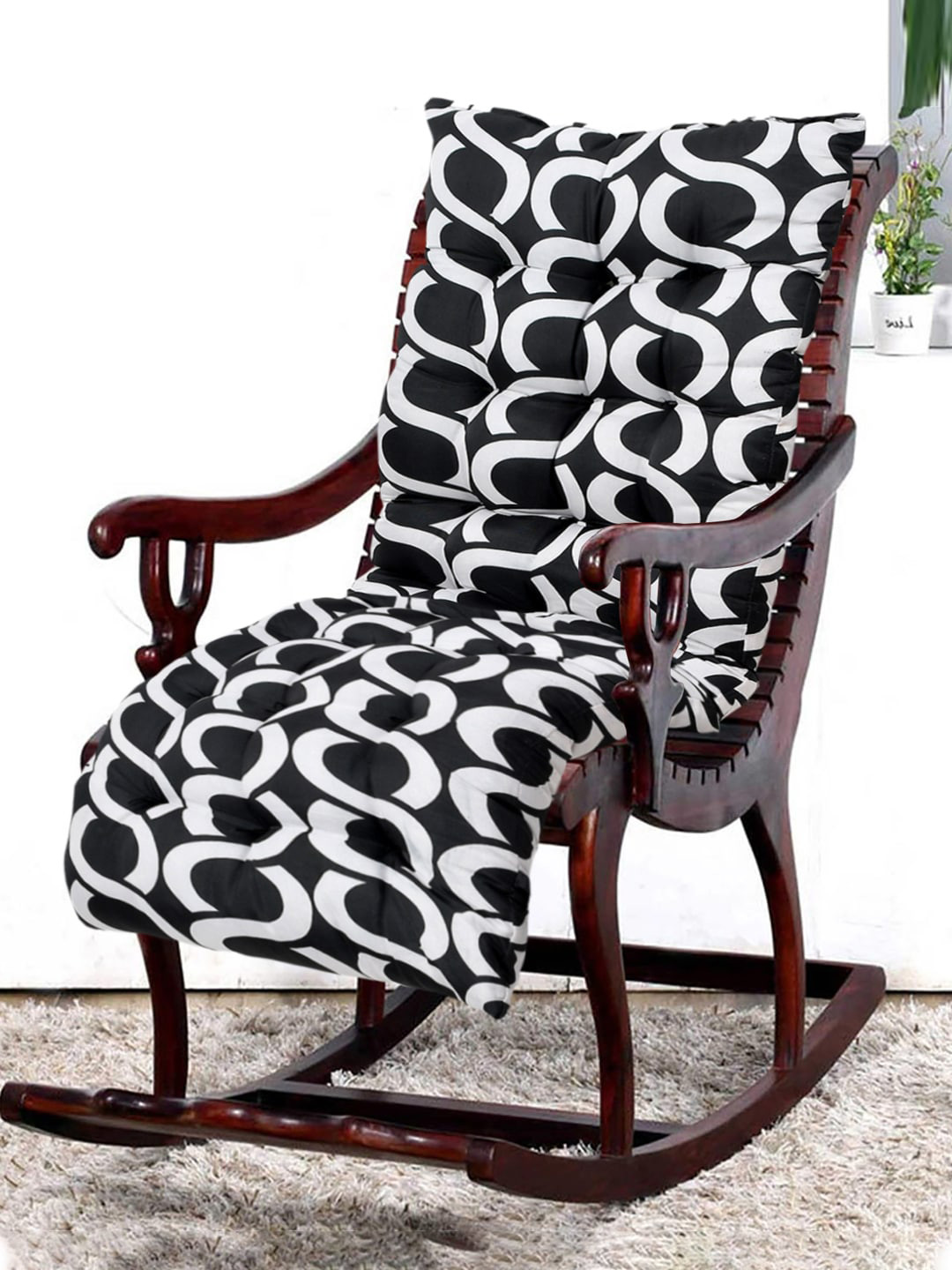 Kuber Industries Black & White Printed Rectangular Seamless Chair Pads