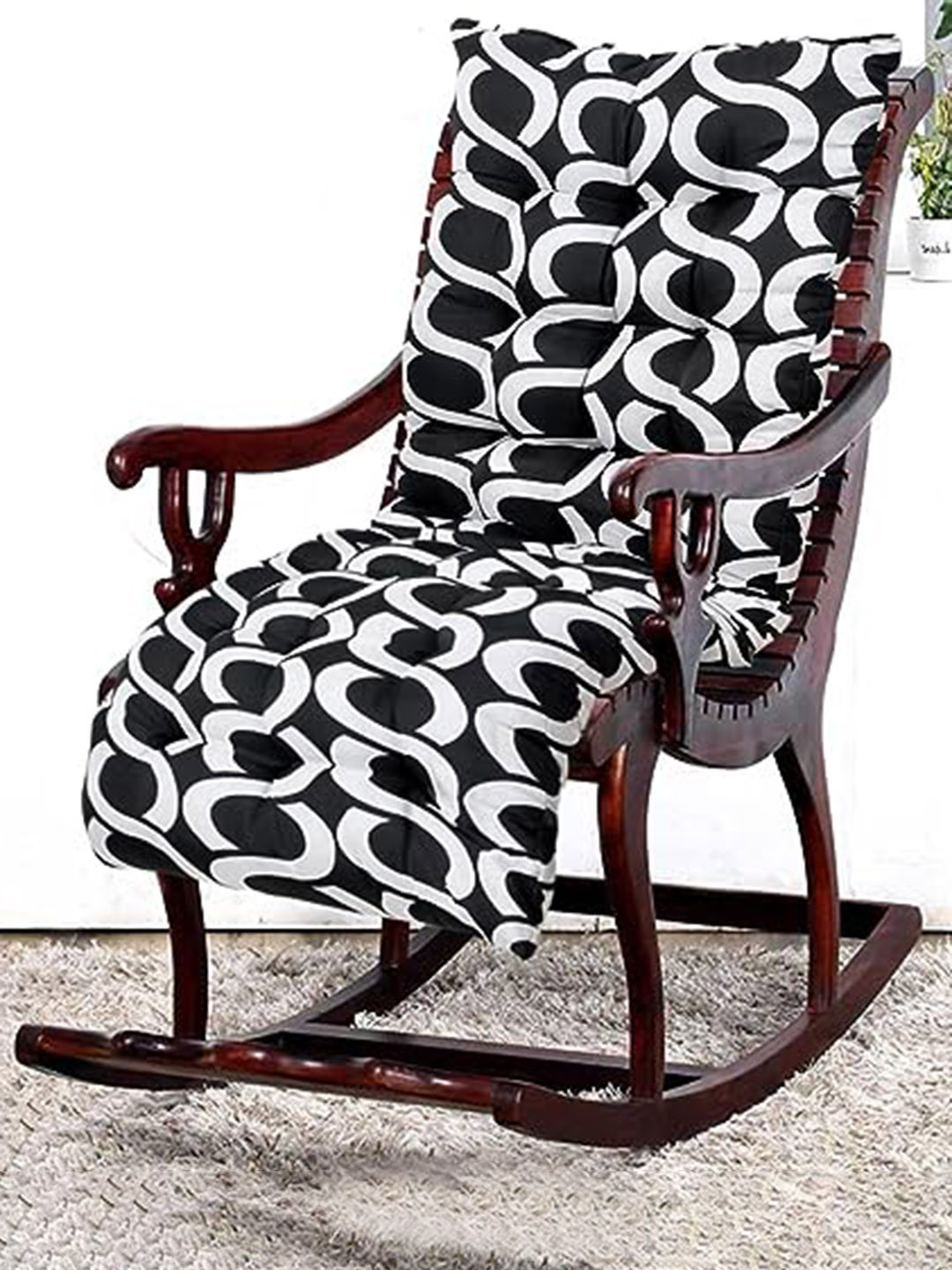 Kuber Industries Black & White Printed Square Chair Pad