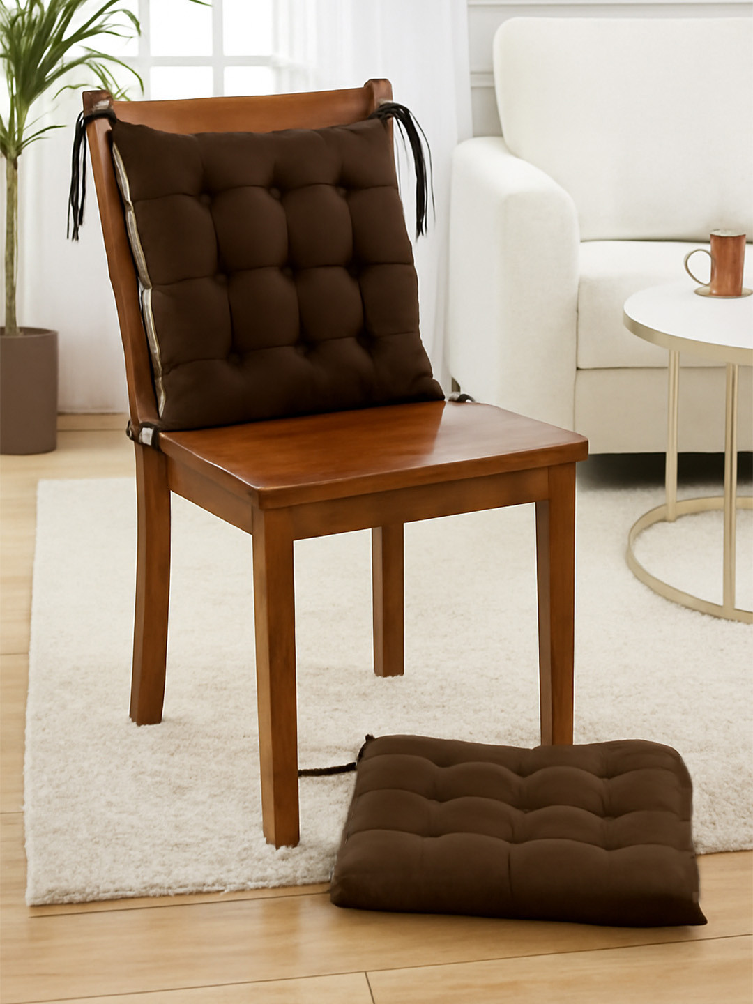 Kuber Industries Brown 2 Pieces Cotton Square Chair Pads