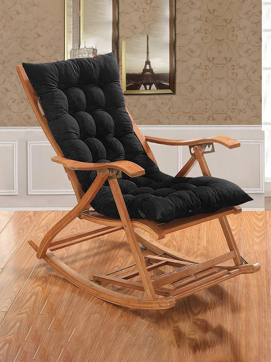 Kuber Industries Black Microfiber Cotton Square Cushion Lounge Chair Pad