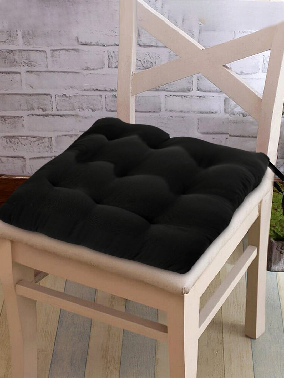 Kuber Industries Black 4 Pieces Cotton Sitting Chair Pads