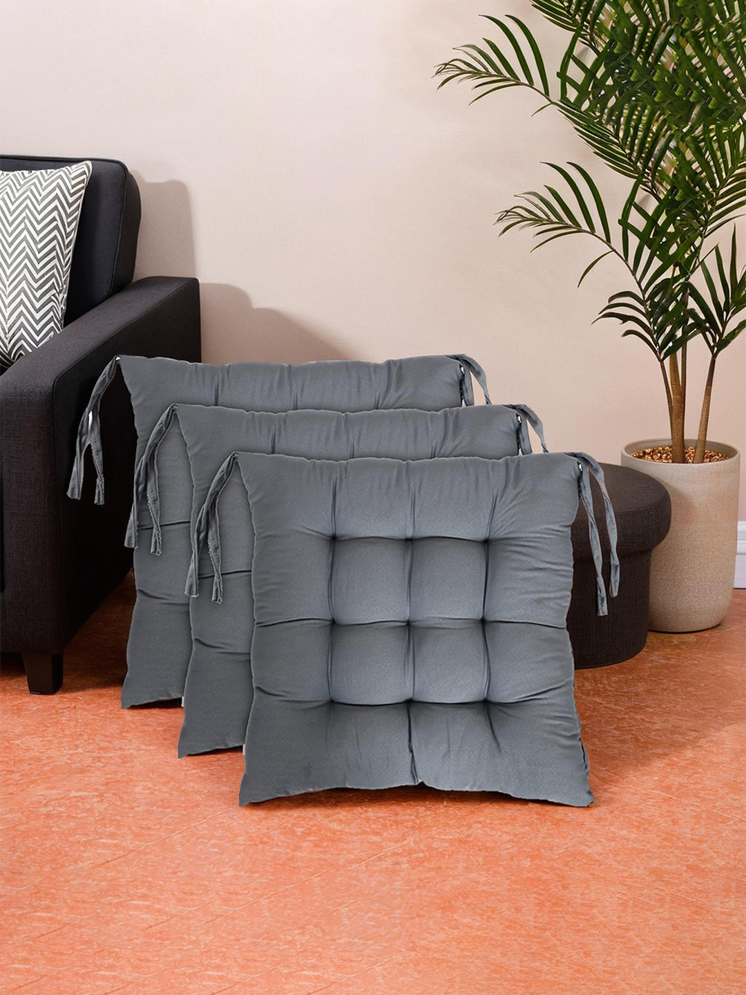Kuber Industries Grey 3 Pieces Cotton Chair Pads