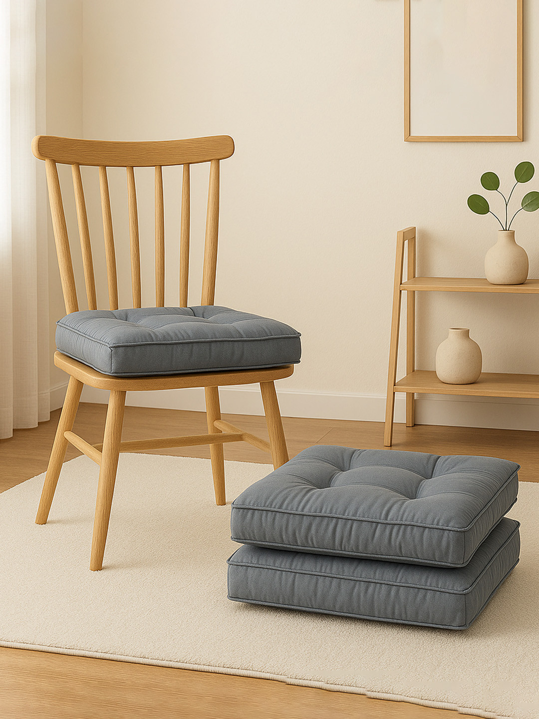 Kuber Industries Grey 3 Pieces Microfiber Cotton Sitting Chair Pads