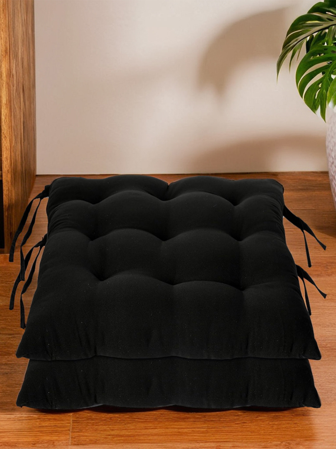 Kuber Industries Black 2 Pieces Microfiber Cotton Chair Pads