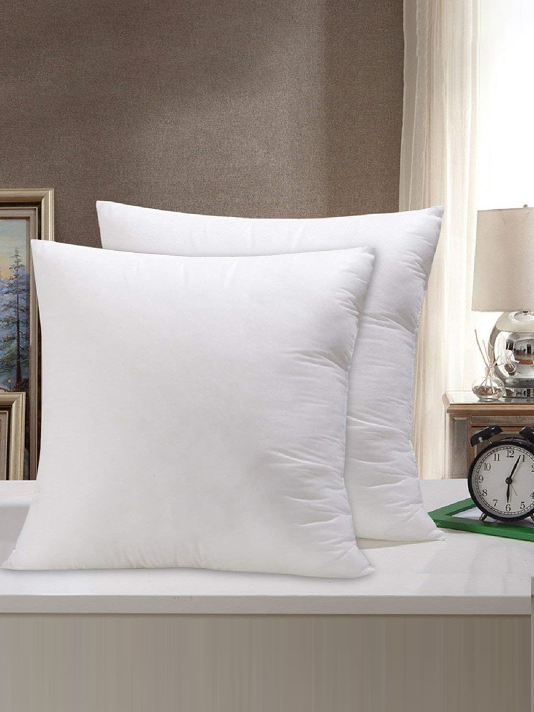 Kuber Industries White 2 Pieces Microfiber Cotton Square Cushion