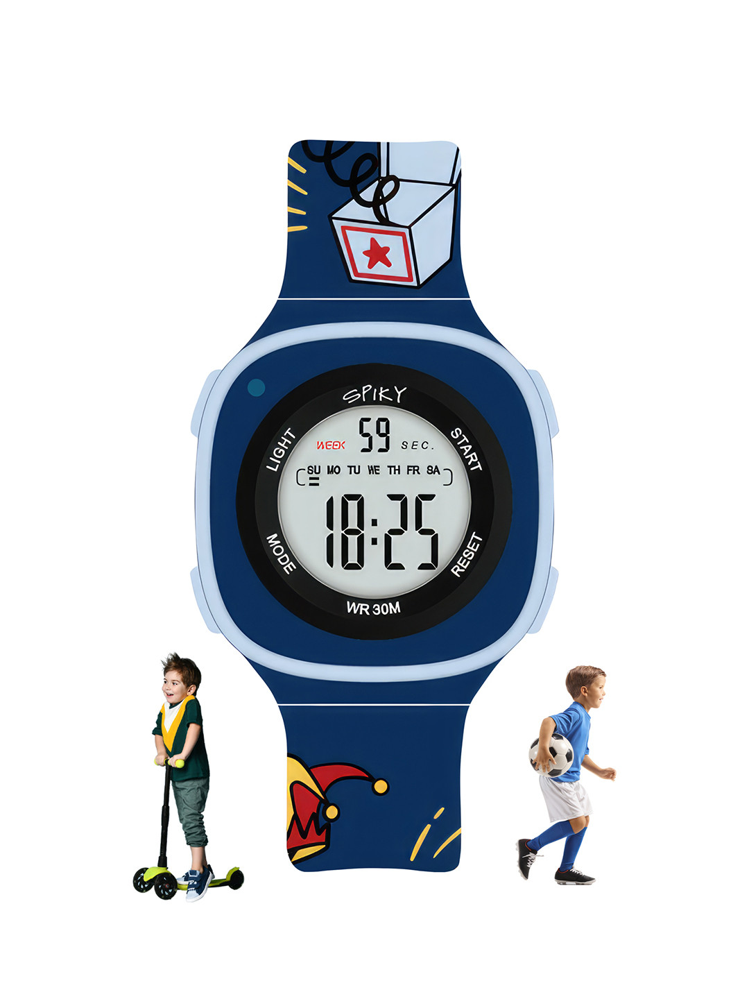 Spiky Kids Water Resistance Digital Multi Function Automatic Watch SPKEVA15_C6_BLU