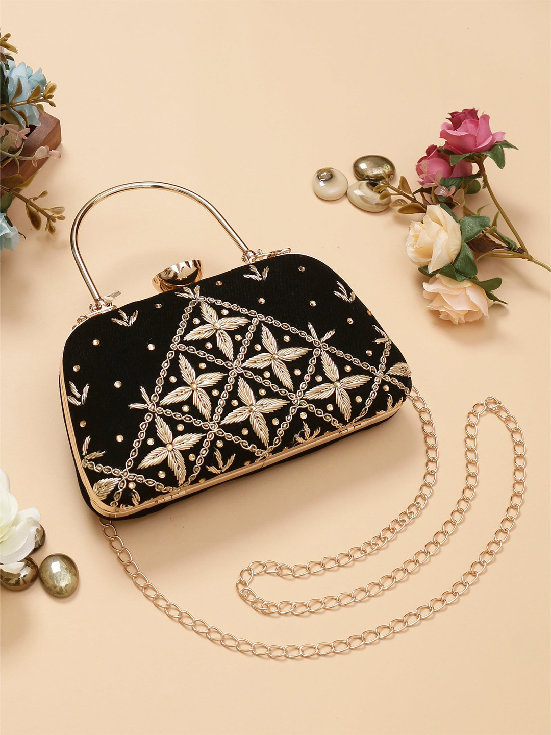 Swisni Embellished Velvet Box Clutch