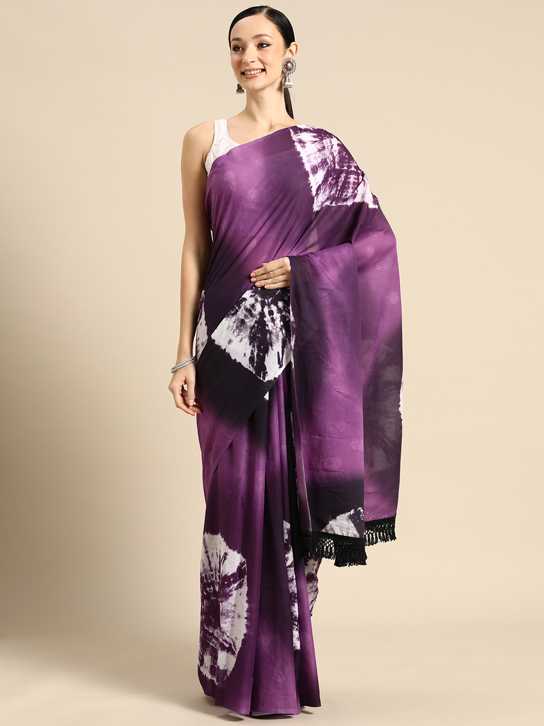 BUTA BUTI  Tie and Dye Printed Pure Cotton Saree With Unstitched Blouse And Lace